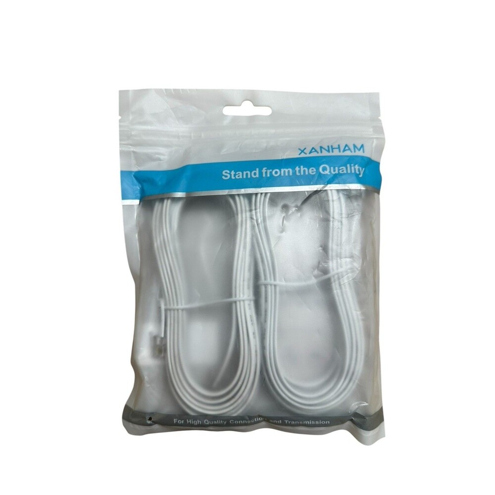 NEW Xanham RJ11 6P4C Telephone Cable White 15 Feet 2 Pack AV04217
